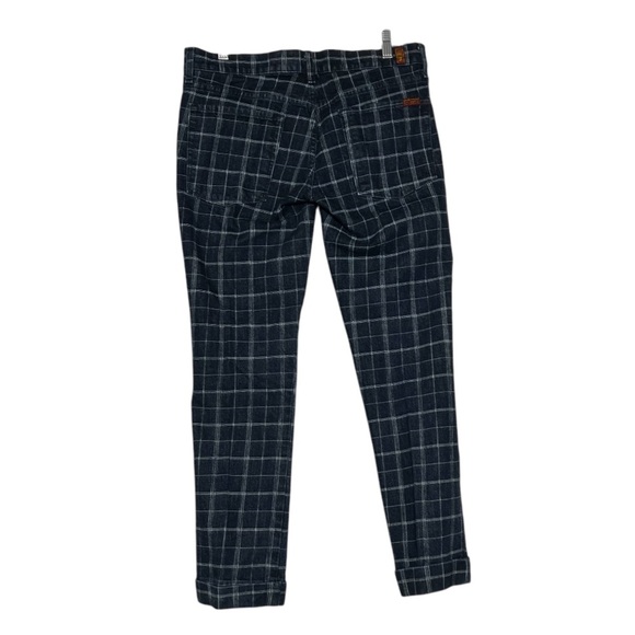 7 For All Mankind Edie Flood Plaid Jeans Blue Size 31 Denim Plaid Cropped - Picture 2 of 12